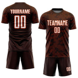 Custom Brown White-Orange Curve Lines Sublimation Soccer Uniform Jersey