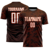 Custom Brown White-Orange Curve Lines Sublimation Soccer Uniform Jersey