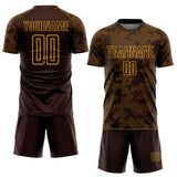 Custom Brown-Gold Curve Lines Sublimation Soccer Uniform Jersey