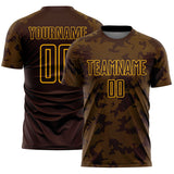 Custom Brown-Gold Curve Lines Sublimation Soccer Uniform Jersey