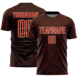 Custom Brown Red-Cream Curve Lines Sublimation Soccer Uniform Jersey