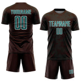 Custom Brown Teal-White Curve Lines Sublimation Soccer Uniform Jersey