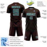 Custom Brown Teal-White Curve Lines Sublimation Soccer Uniform Jersey
