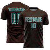 Custom Brown Teal-White Curve Lines Sublimation Soccer Uniform Jersey