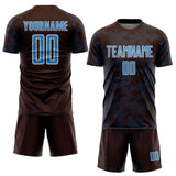 Custom Brown Powder Blue-Cream Curve Lines Sublimation Soccer Uniform Jersey