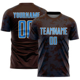 Custom Brown Powder Blue-Cream Curve Lines Sublimation Soccer Uniform Jersey