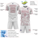 Custom White-Crimson Curve Lines Sublimation Soccer Uniform Jersey