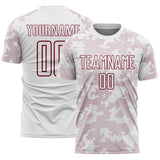 Custom White-Crimson Curve Lines Sublimation Soccer Uniform Jersey