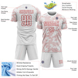 Custom White-Red Curve Lines Sublimation Soccer Uniform Jersey