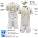 Custom White-Old Gold Curve Lines Sublimation Soccer Uniform Jersey