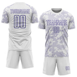 Custom White-Dark Purple Curve Lines Sublimation Soccer Uniform Jersey