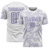 Custom White-Dark Purple Curve Lines Sublimation Soccer Uniform Jersey