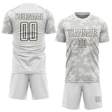 Custom White-Olive Curve Lines Sublimation Soccer Uniform Jersey