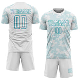 Custom White-Teal Curve Lines Sublimation Soccer Uniform Jersey