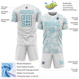 Custom White-Teal Curve Lines Sublimation Soccer Uniform Jersey