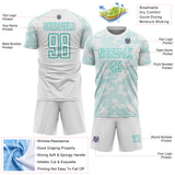 Custom White-Aqua Curve Lines Sublimation Soccer Uniform Jersey