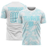 Custom White-Lakes Blue Curve Lines Sublimation Soccer Uniform Jersey