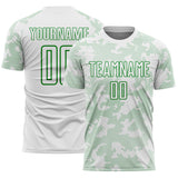 Custom White-Grass Green Curve Lines Sublimation Soccer Uniform Jersey