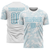 Custom White-Panther Blue Curve Lines Sublimation Soccer Uniform Jersey