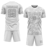 Custom White-Steel Gray Curve Lines Sublimation Soccer Uniform Jersey