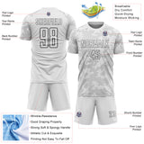 Custom White-Steel Gray Curve Lines Sublimation Soccer Uniform Jersey