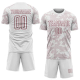 Custom White-Burgundy Curve Lines Sublimation Soccer Uniform Jersey