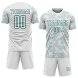 Custom White-Teal Curve Lines Sublimation Soccer Uniform Jersey