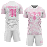 Custom White-Pink Curve Lines Sublimation Soccer Uniform Jersey