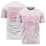 Custom White-Pink Curve Lines Sublimation Soccer Uniform Jersey