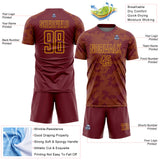 Custom Burgundy-Gold Curve Lines Sublimation Soccer Uniform Jersey