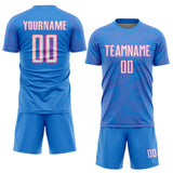 Custom Powder Blue White-Pink Curve Lines Sublimation Soccer Uniform Jersey