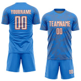 Custom Powder Blue White-Orange Curve Lines Sublimation Soccer Uniform Jersey