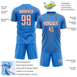 Custom Powder Blue White-Orange Curve Lines Sublimation Soccer Uniform Jersey