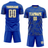 Custom Thunder Blue White-Yellow Curve Lines Sublimation Soccer Uniform Jersey