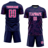 Custom Navy Pink-White Curve Lines Sublimation Soccer Uniform Jersey