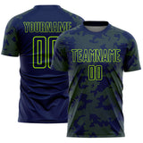 Custom Navy-Neon Green Curve Lines Sublimation Soccer Uniform Jersey