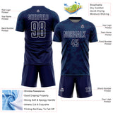 Custom Navy Teal-White Curve Lines Sublimation Soccer Uniform Jersey