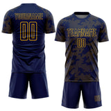 Custom Navy-Gold Curve Lines Sublimation Soccer Uniform Jersey