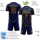 Custom Navy-Gold Curve Lines Sublimation Soccer Uniform Jersey