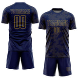 Custom Navy-Old Gold Curve Lines Sublimation Soccer Uniform Jersey