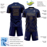 Custom Navy-Old Gold Curve Lines Sublimation Soccer Uniform Jersey
