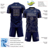 Custom Navy-Cream Curve Lines Sublimation Soccer Uniform Jersey