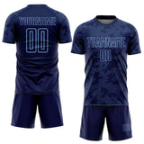 Custom Navy-Light Blue Curve Lines Sublimation Soccer Uniform Jersey