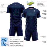 Custom Navy-Teal Curve Lines Sublimation Soccer Uniform Jersey