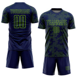 Custom Navy-Neon Green Curve Lines Sublimation Soccer Uniform Jersey