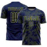 Custom Navy-Neon Yellow Curve Lines Sublimation Soccer Uniform Jersey
