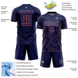 Custom Navy-Medium Pink Curve Lines Sublimation Soccer Uniform Jersey