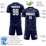 Custom Navy White-Silver Curve Lines Sublimation Soccer Uniform Jersey