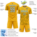 Custom Gold White-Green Curve Lines Sublimation Soccer Uniform Jersey