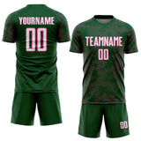 Custom Green White-Pink Curve Lines Sublimation Soccer Uniform Jersey